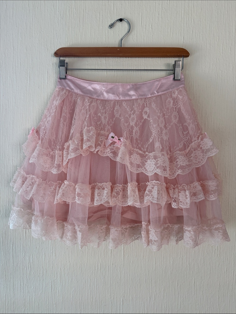 Sugar Thrillz Love Your Touch Pastel Pink Lace Ruffled Skater Mini Skirt